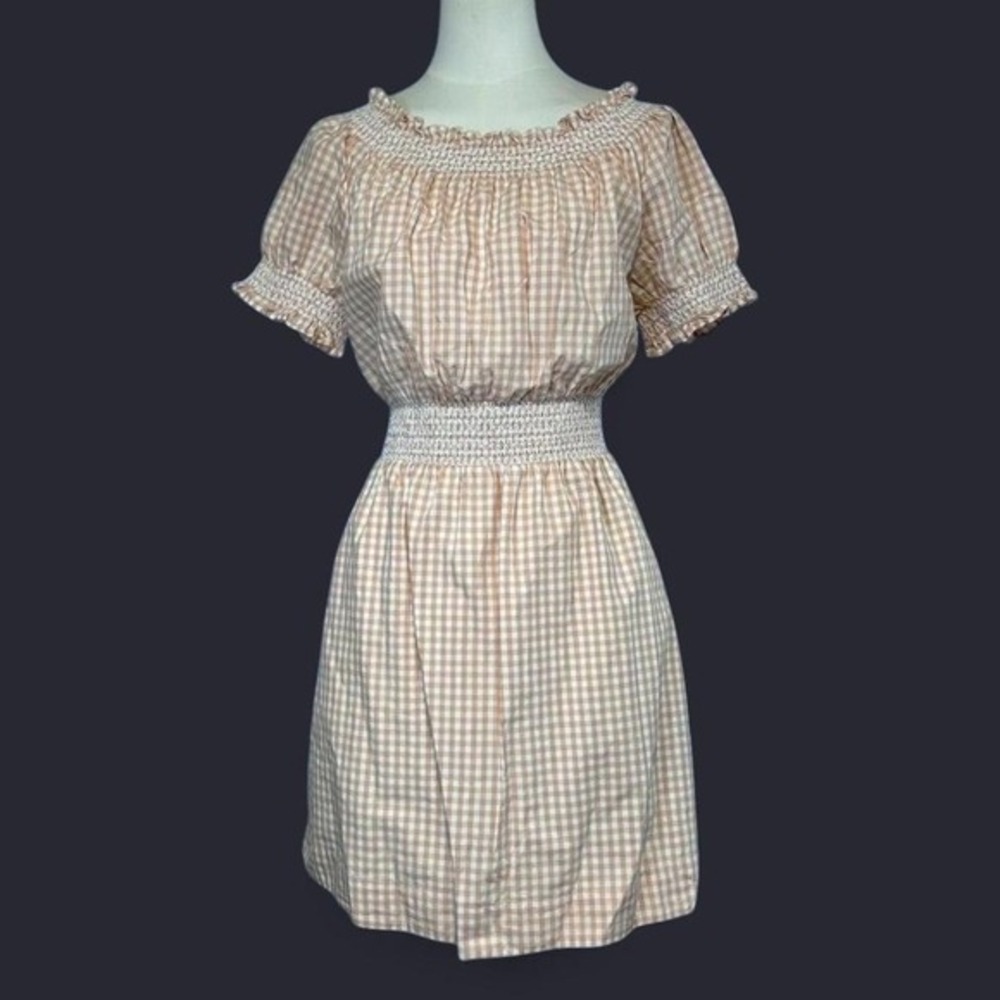NWOT J CREW Smocked Puff Sleeve Cotton Gingham Poplin Dress Womens M